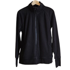 Athleta Sweatshirt Longer Length Pockets Stretchy Black Women's Size Large